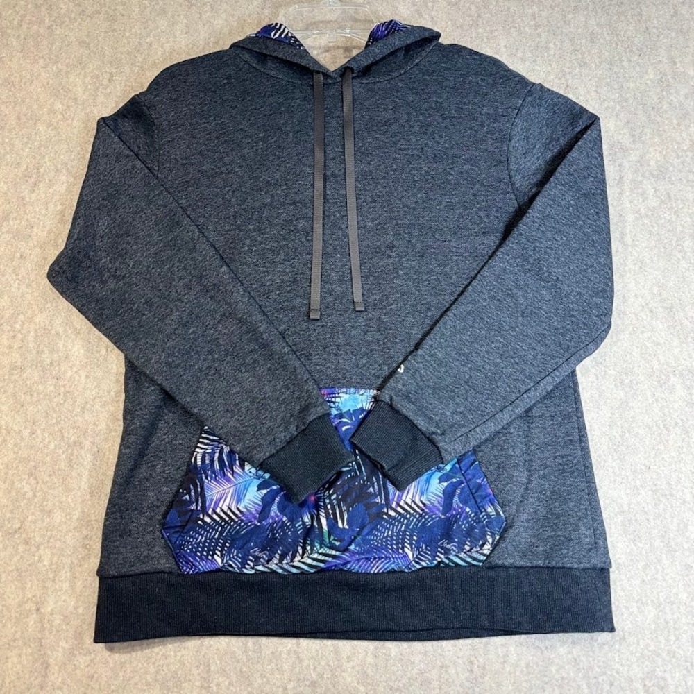Bula Hoodie Women XL Gray‎ Cotton Blend Tropical Palm Pocket Sweatshirt Coastal